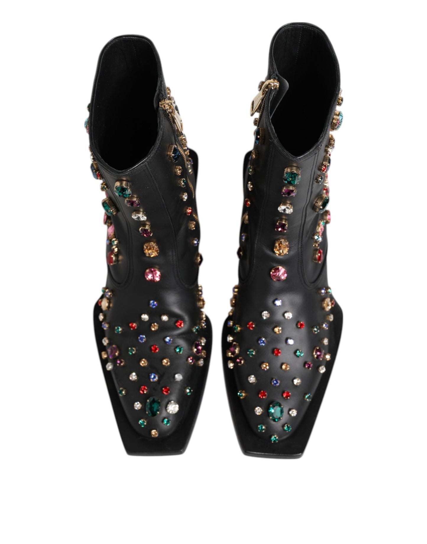 Dolce & Gabbana Black Crystal Cowboy Leather Men's Boots