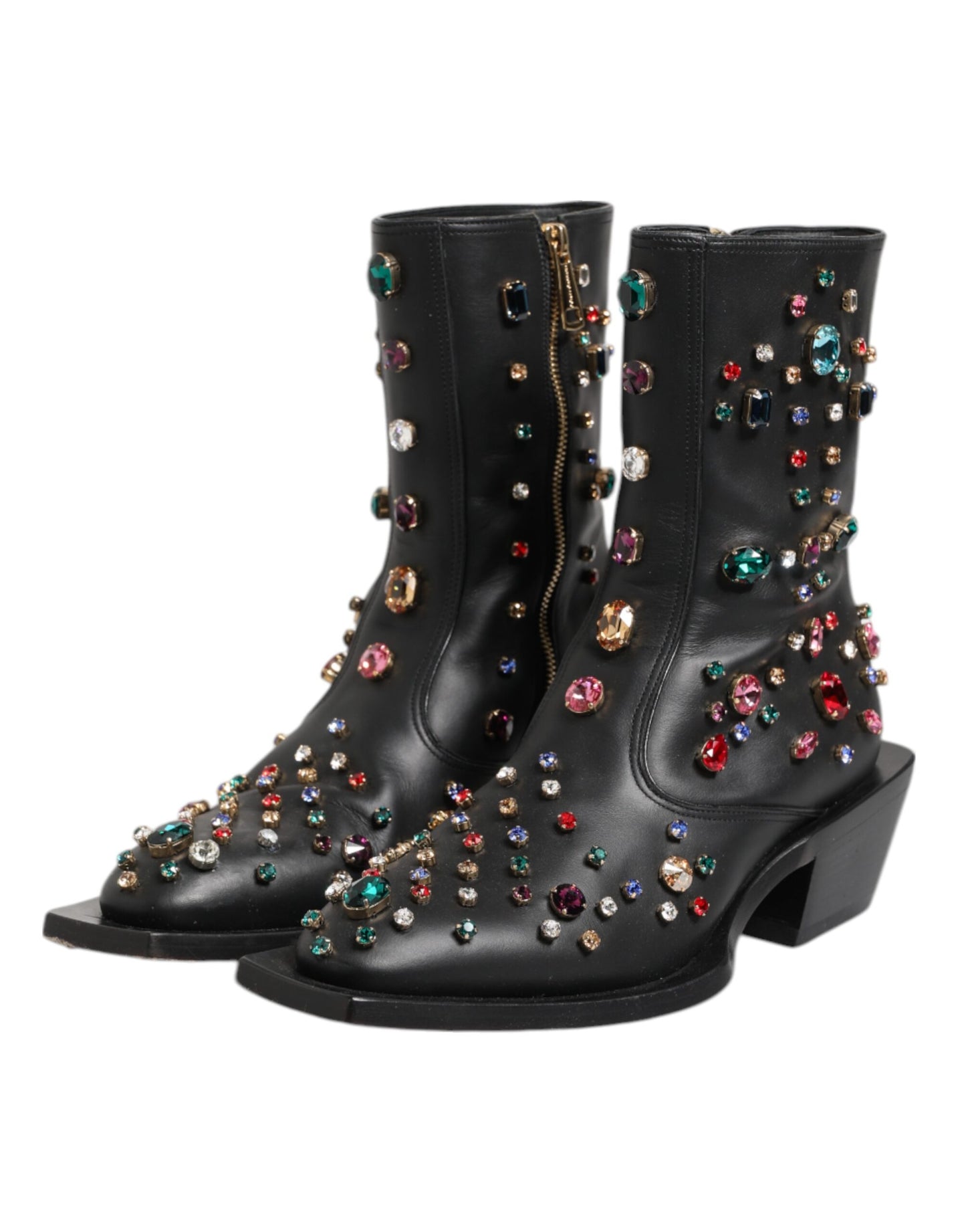 Dolce & Gabbana Black Crystal Cowboy Leather Men's Boots