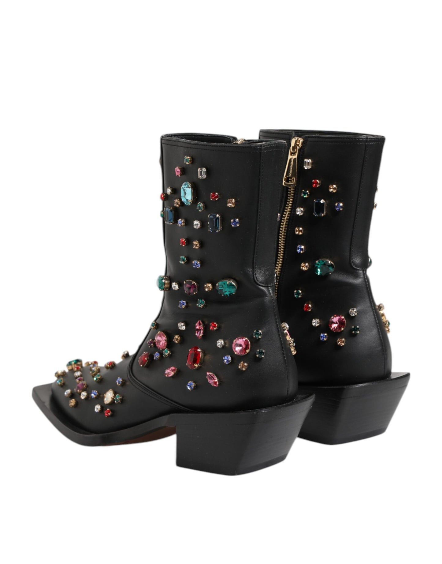 Dolce & Gabbana Black Crystal Cowboy Leather Men's Boots