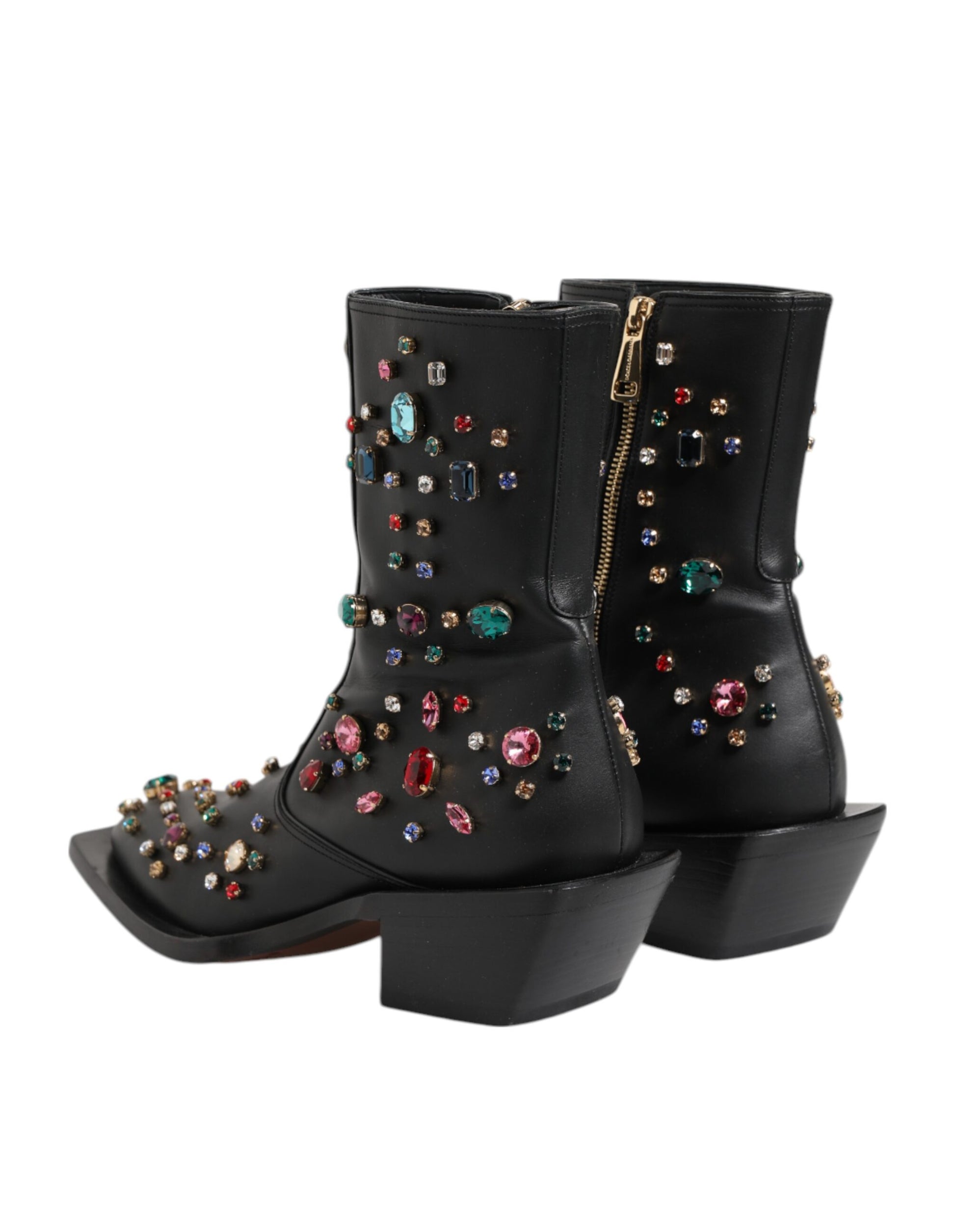 Dolce & Gabbana Black Crystal Cowboy Leather Men's Boots