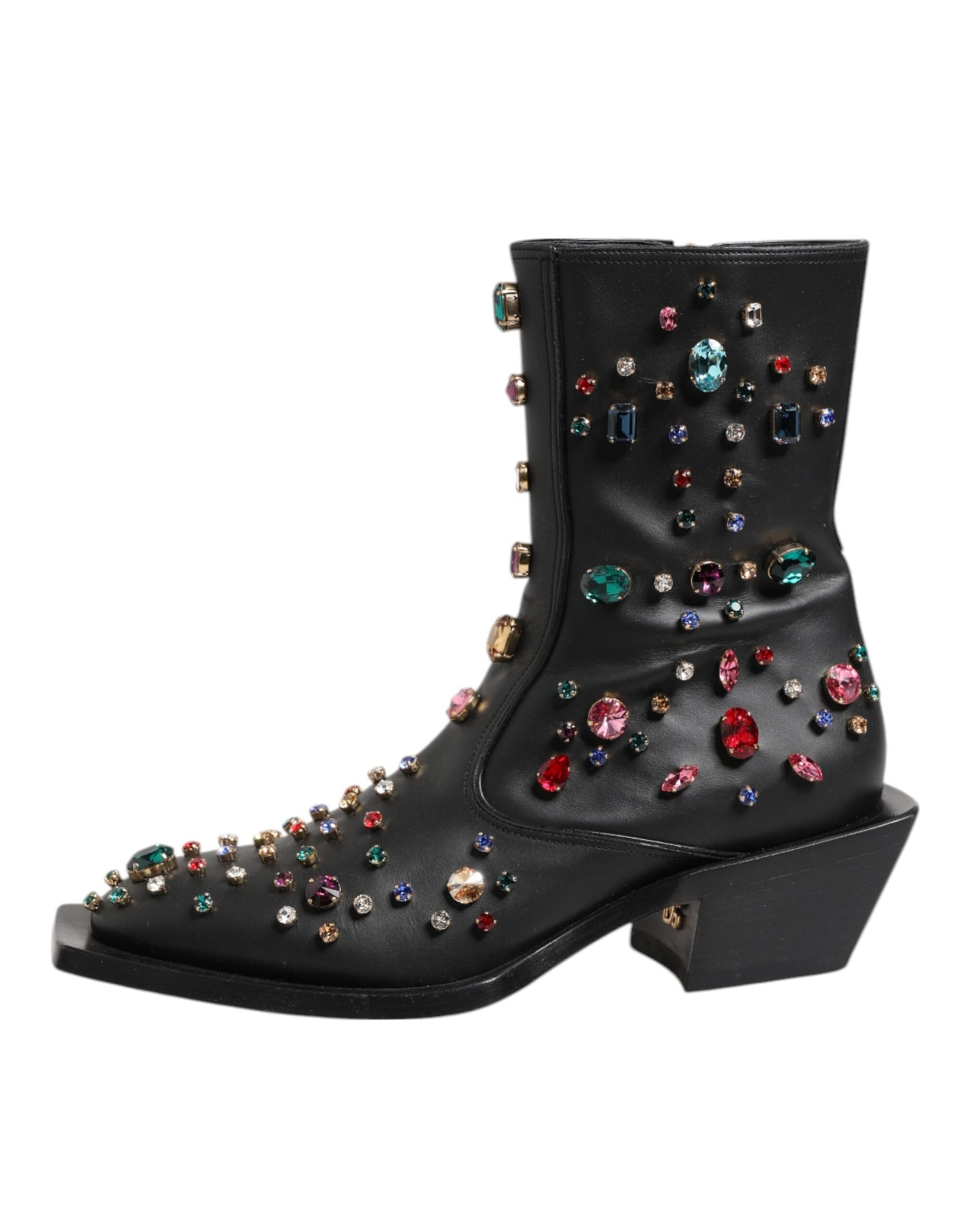 Dolce & Gabbana Black Crystal Cowboy Leather Men's Boots