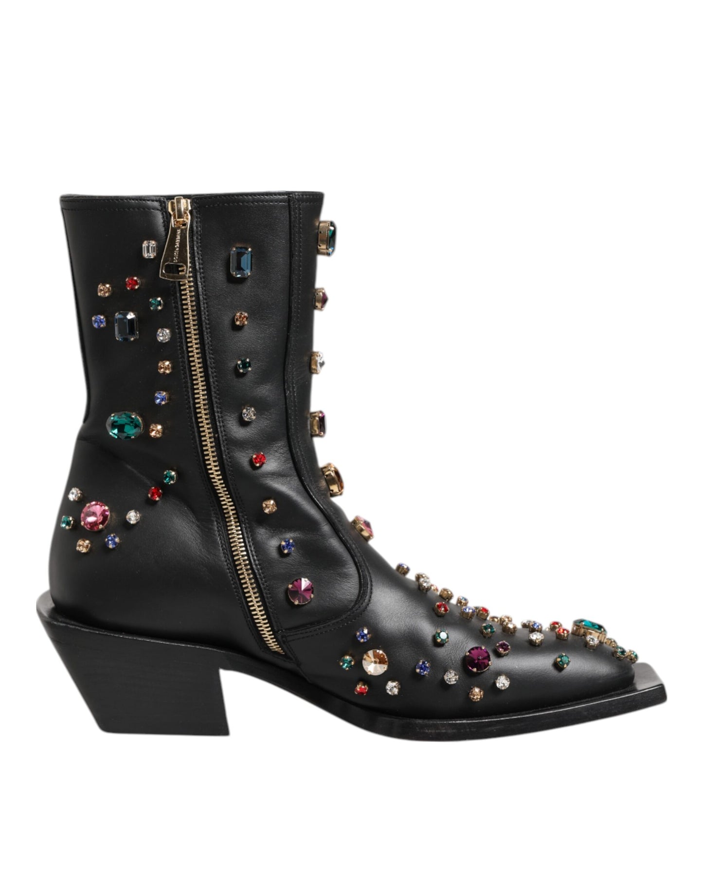 Dolce & Gabbana Black Crystal Cowboy Leather Men's Boots