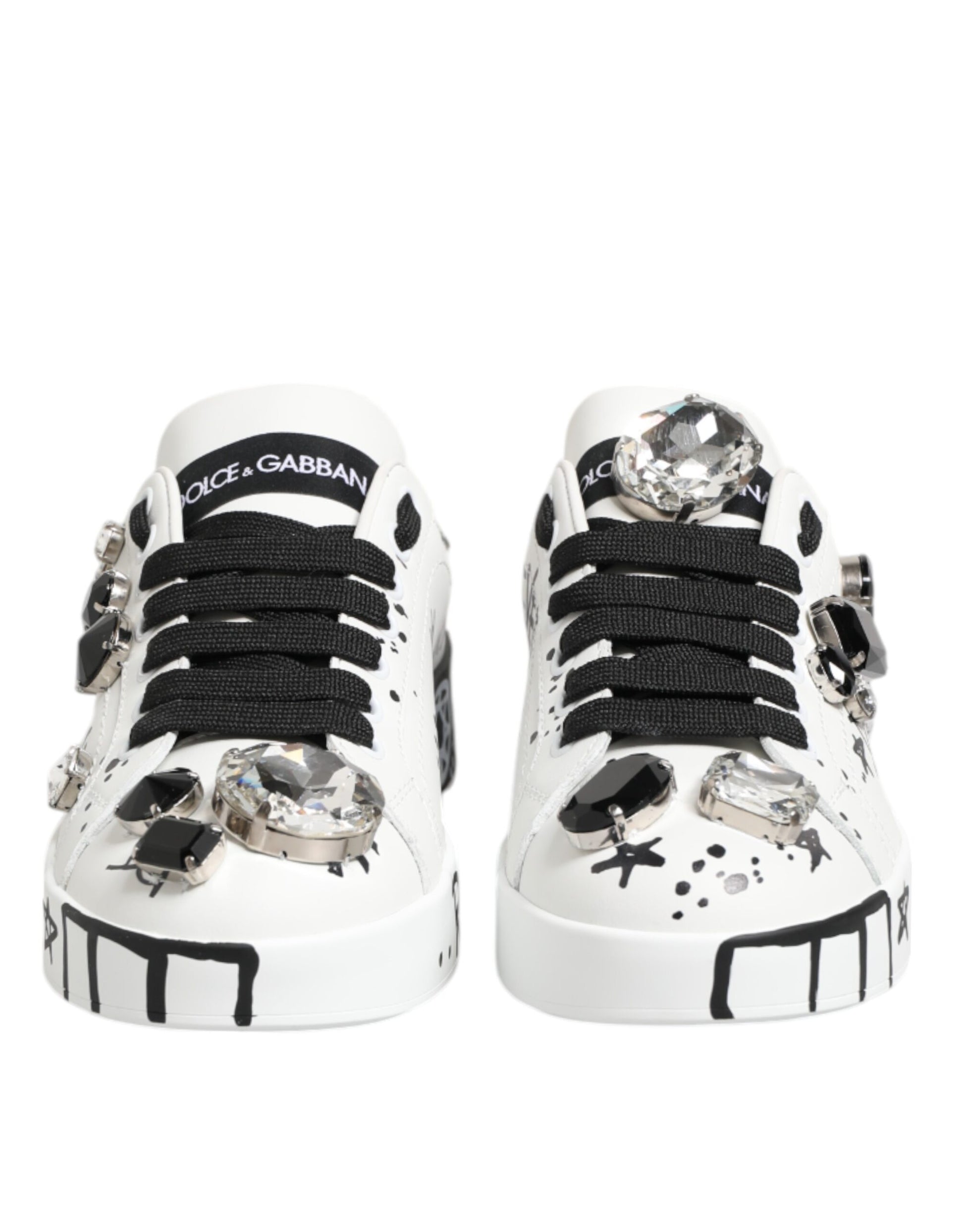 Dolce & Gabbana White Portofino Crystal Sneakers