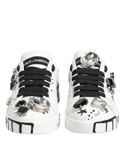 Dolce & Gabbana White Portofino Crystal Sneakers