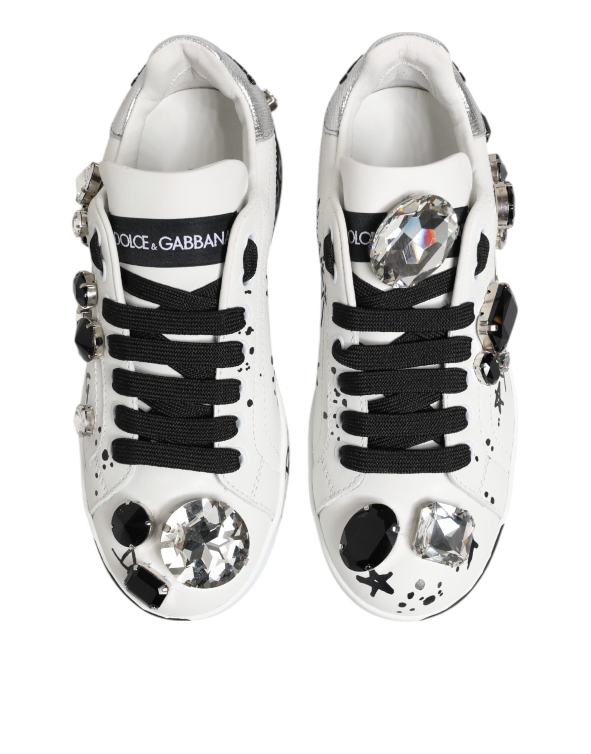 Dolce & Gabbana White Portofino Crystal Sneakers