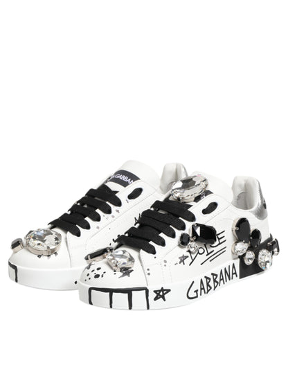 Dolce & Gabbana White Portofino Crystal Sneakers