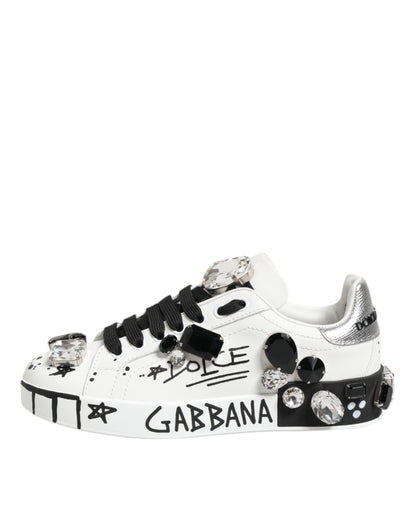 Dolce & Gabbana White Portofino Crystal Sneakers