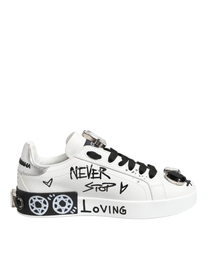 Dolce & Gabbana White Portofino Crystal Sneakers
