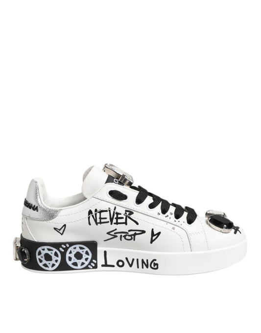 Dolce & Gabbana White Portofino Crystal Sneakers