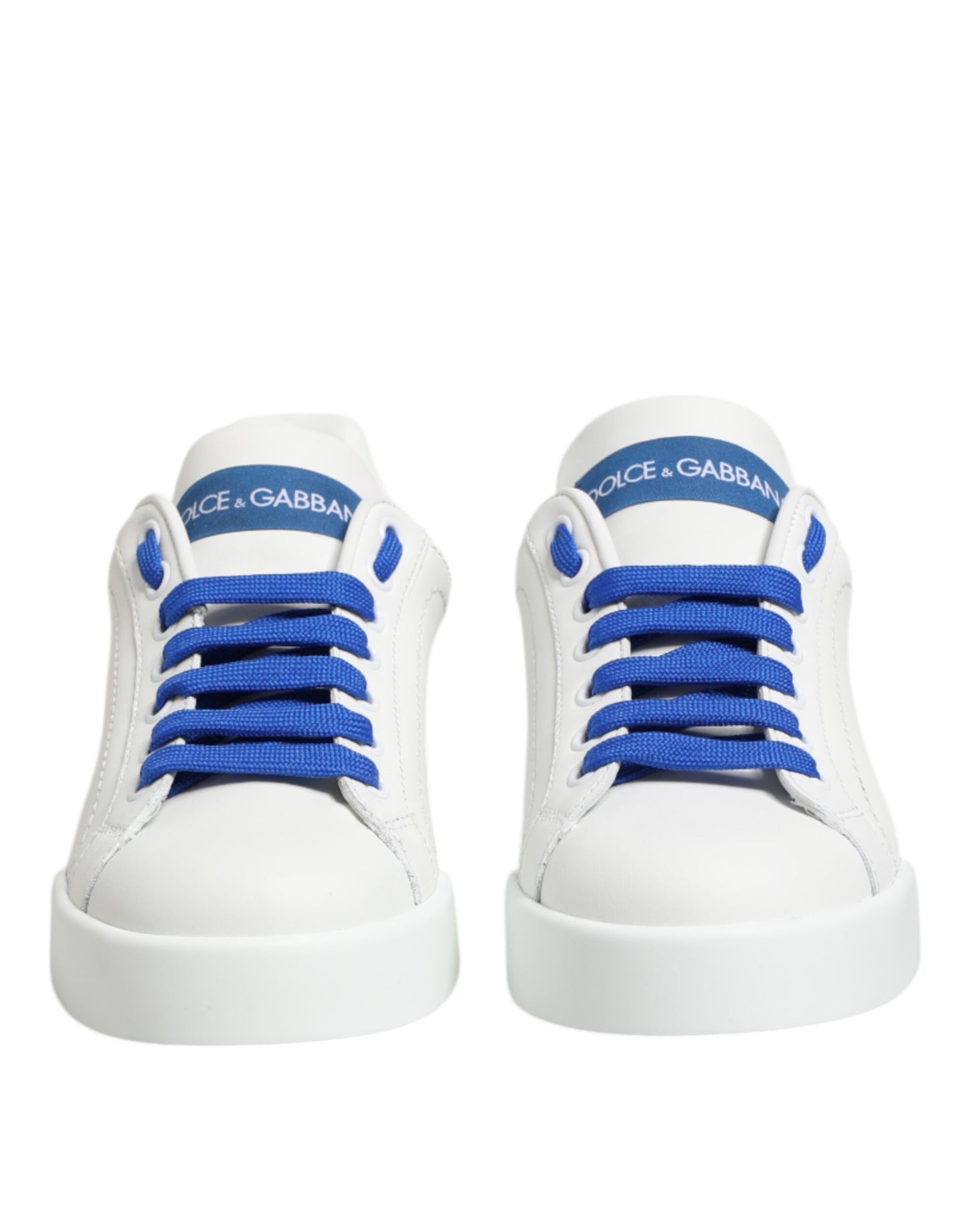 Dolce & Gabbana White Blue Leather Low Top Sneakers
