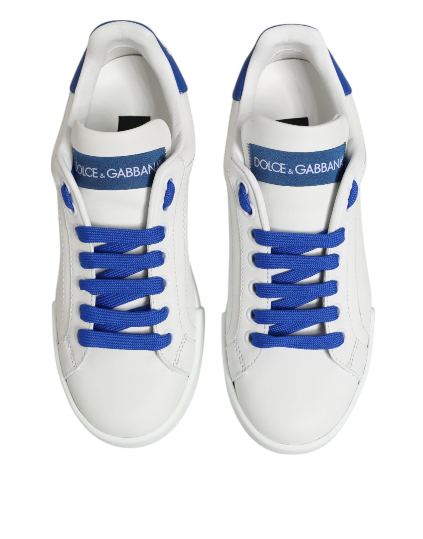 Dolce & Gabbana White Blue Leather Low Top Sneakers