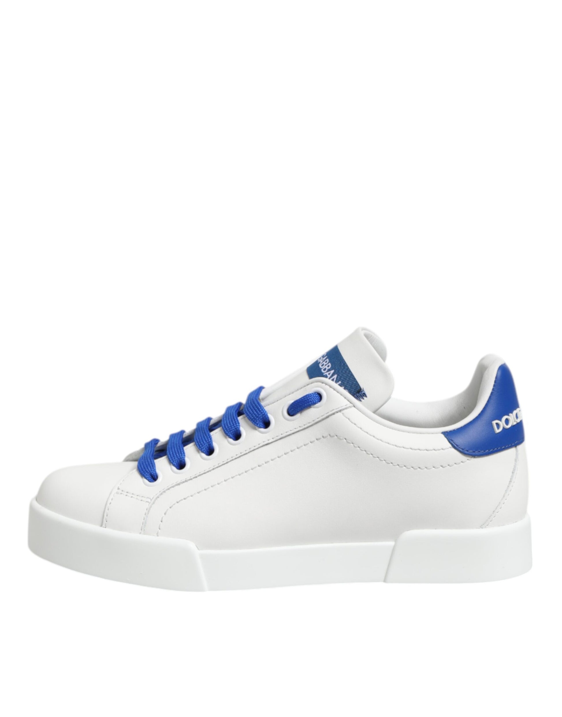 Dolce & Gabbana White Blue Leather Low Top Sneakers
