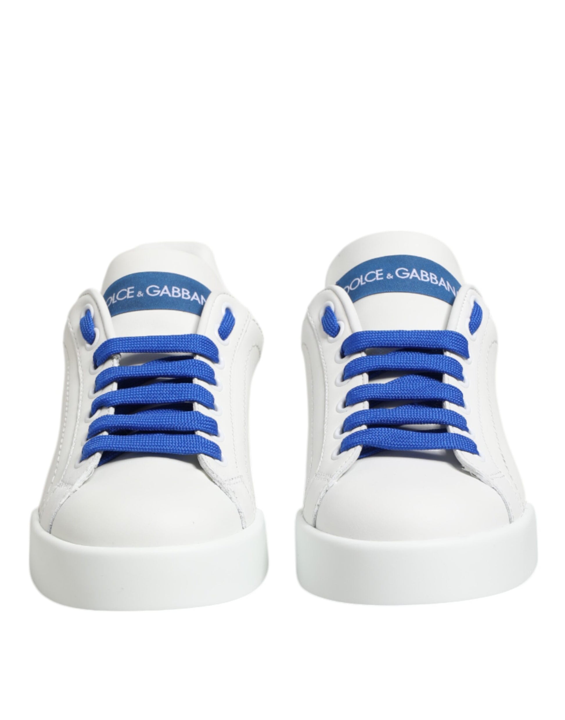 Dolce & Gabbana White & Blue Leather Low Top Sneakers for Women