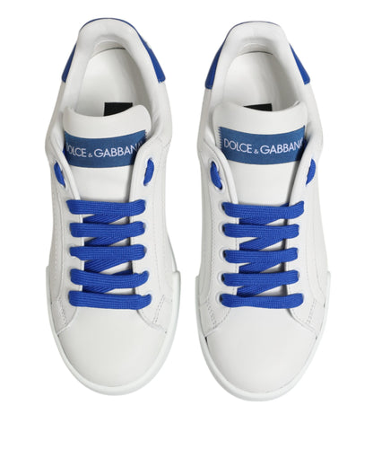 Dolce & Gabbana White & Blue Leather Low Top Sneakers for Women