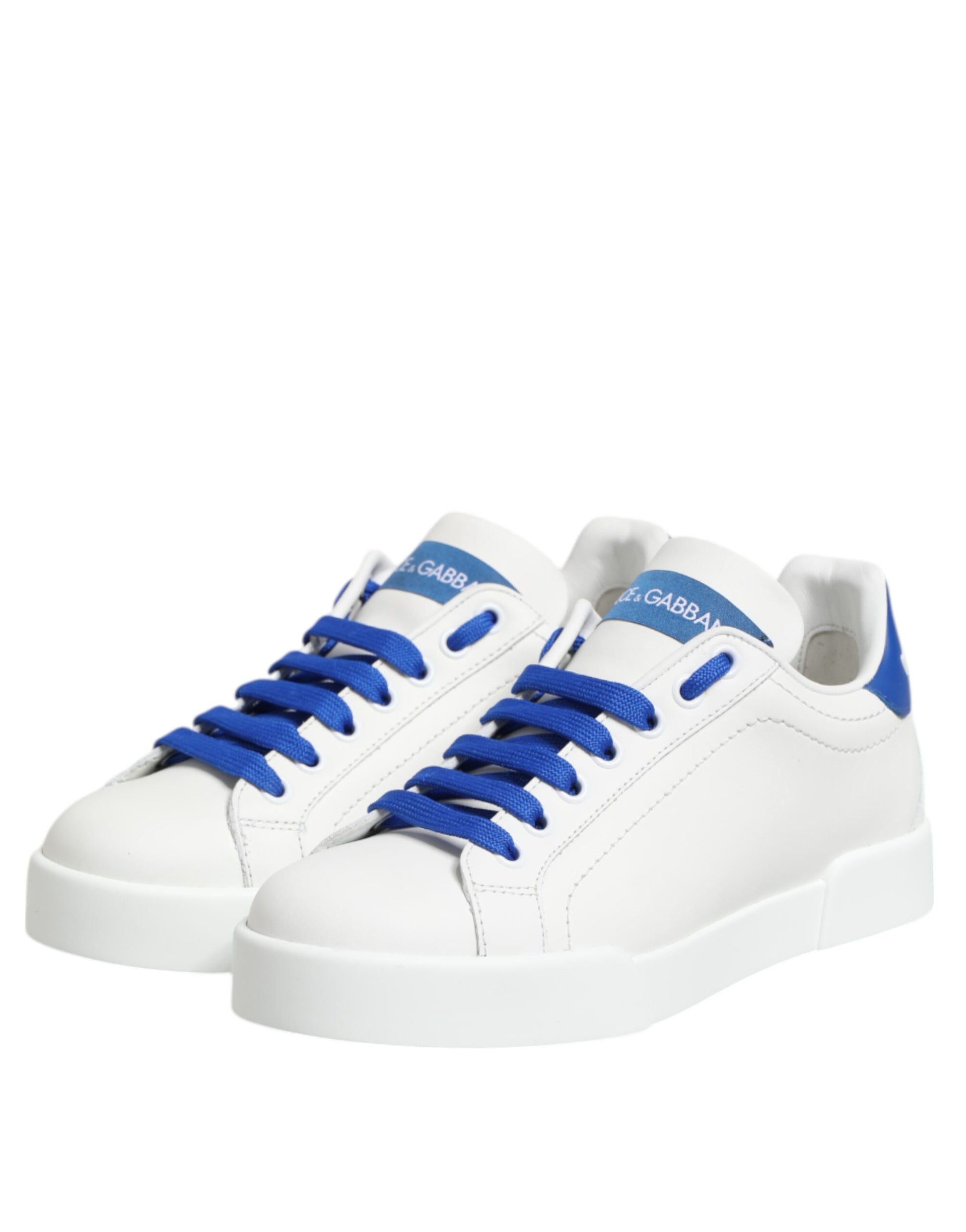 Dolce & Gabbana White & Blue Leather Low Top Sneakers for Women