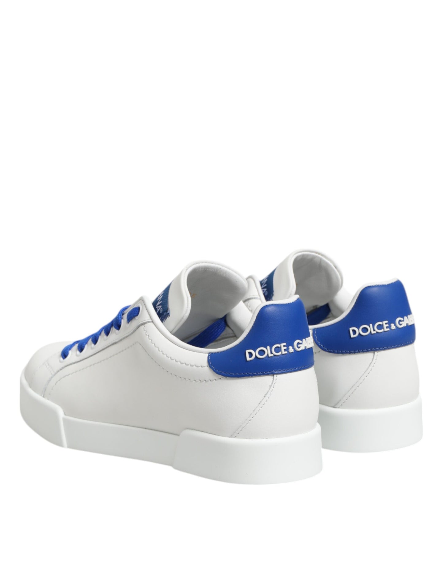 Dolce & Gabbana White & Blue Leather Low Top Sneakers for Women