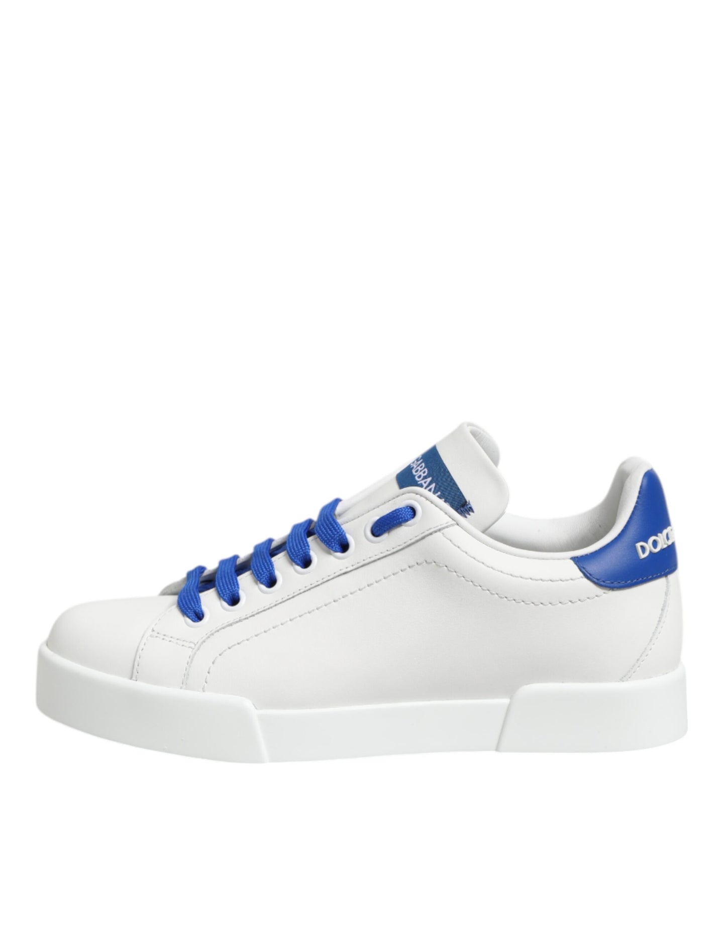 Dolce & Gabbana White & Blue Leather Low Top Sneakers for Women