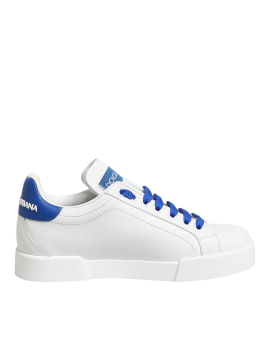 Dolce & Gabbana White & Blue Leather Low Top Sneakers for Women