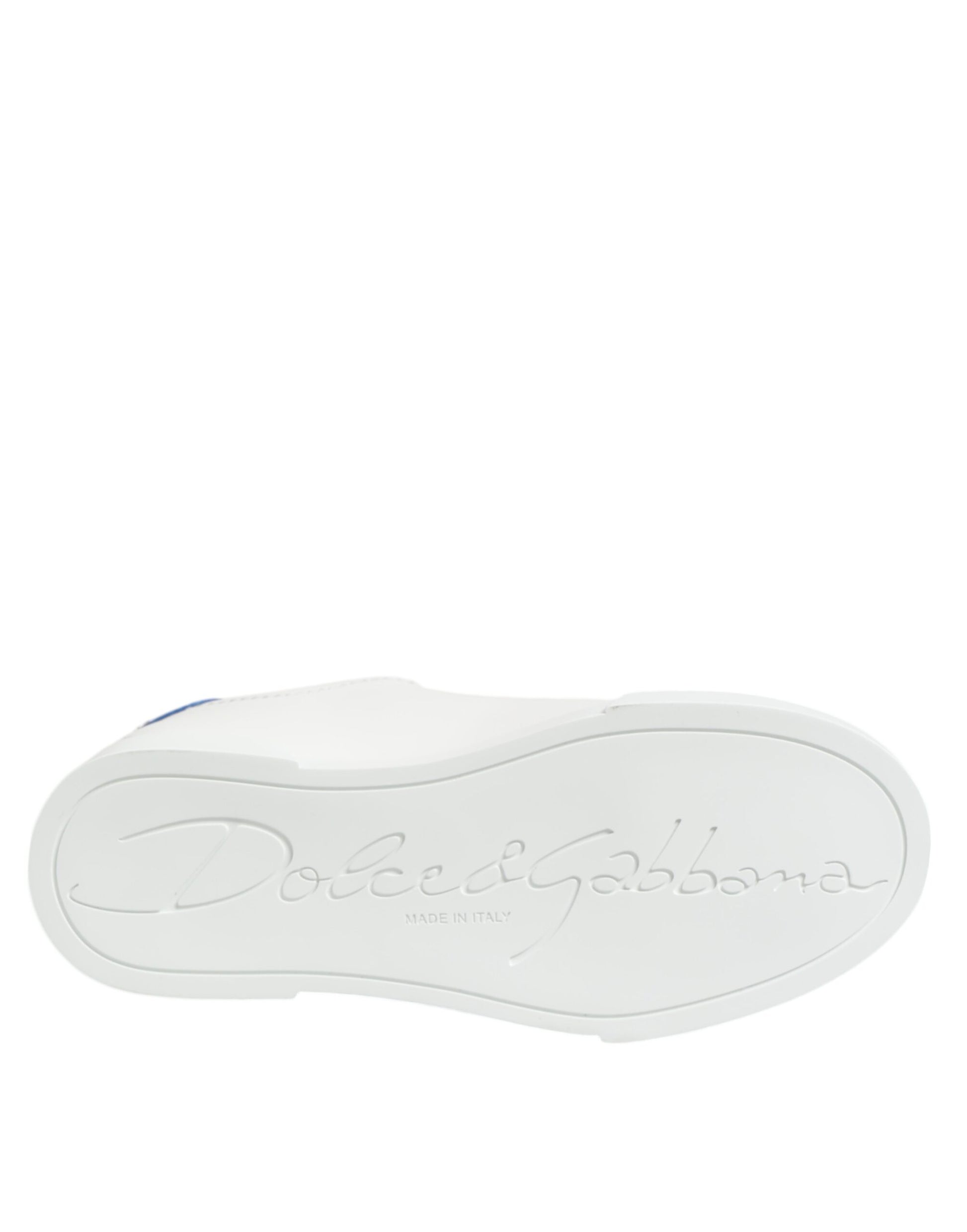 Dolce & Gabbana White & Blue Leather Low Top Sneakers for Women