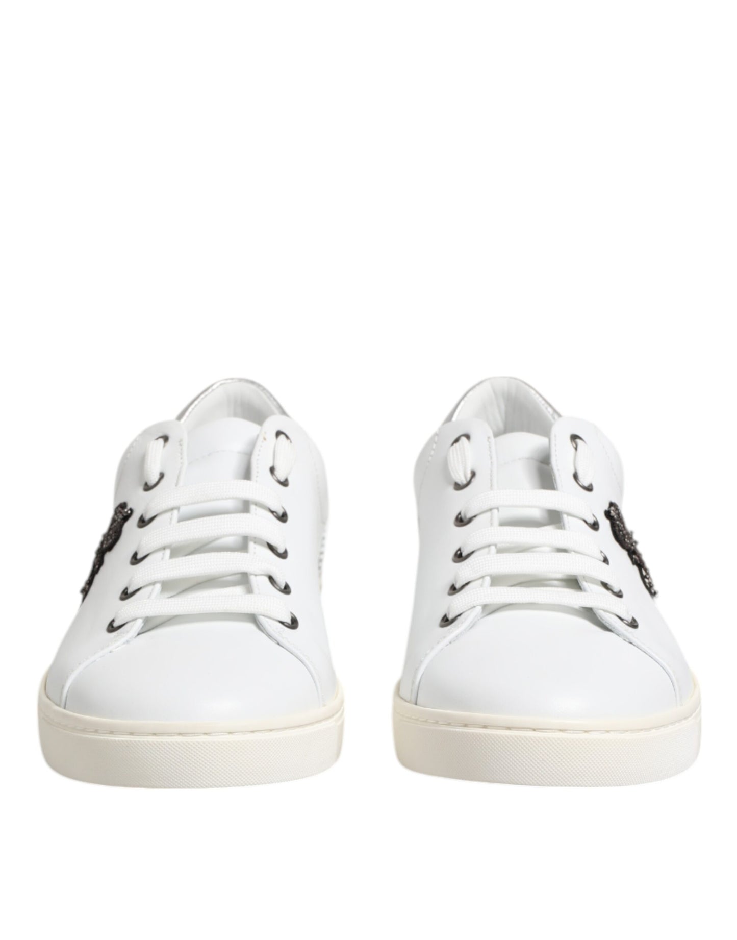 Dolce & Gabbana White Crown Bee Leather Low Top Sneakers
