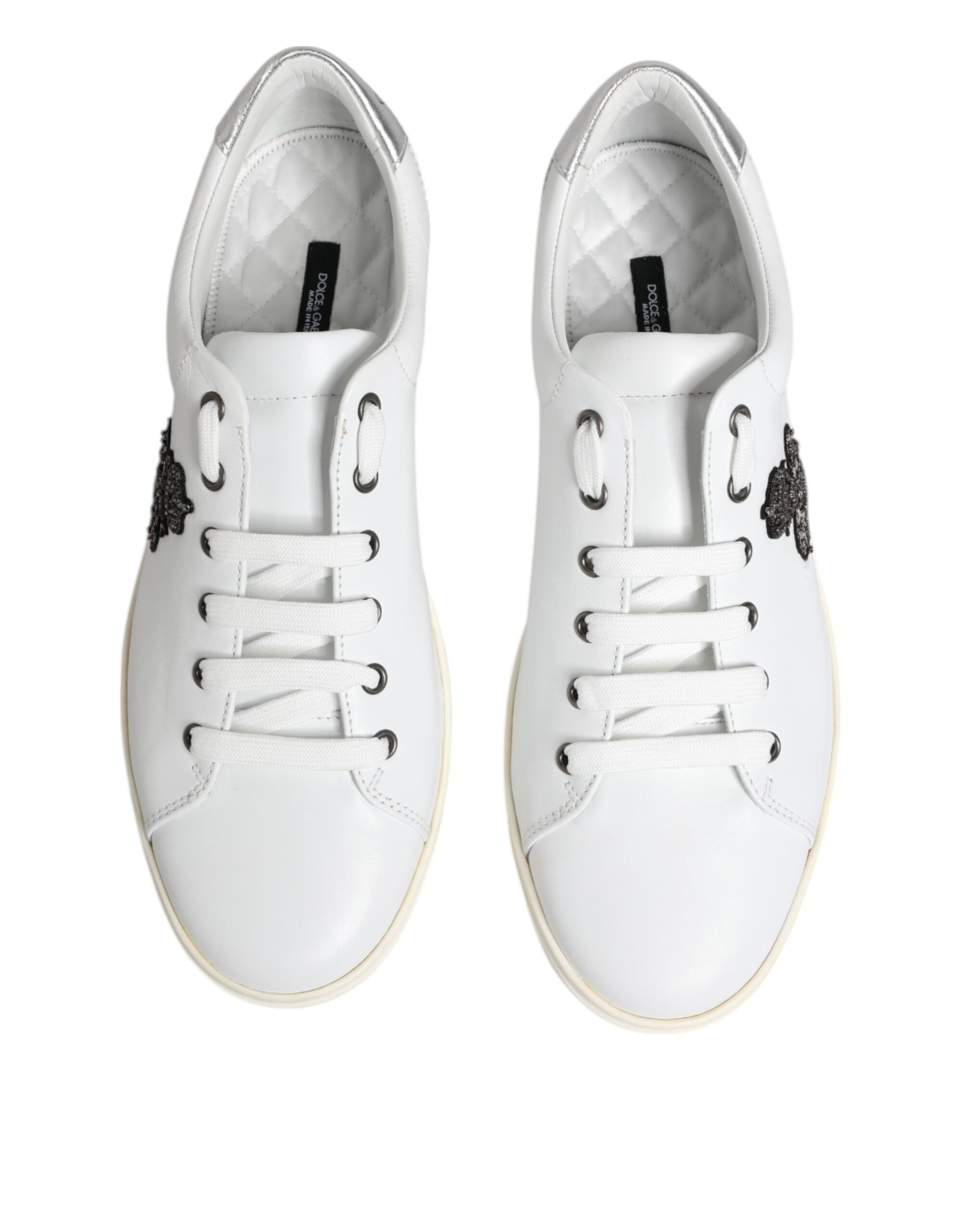 Dolce & Gabbana White Crown Bee Leather Low Top Sneakers