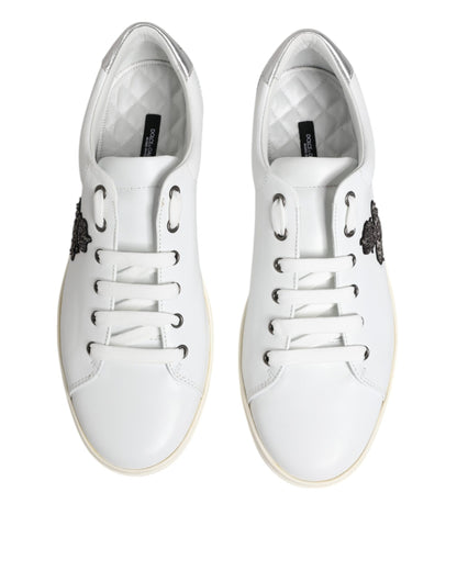 Dolce & Gabbana White Crown Bee Leather Low Top Sneakers