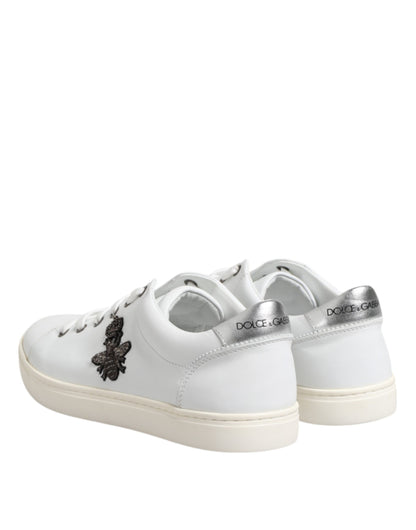 Dolce & Gabbana White Crown Bee Leather Low Top Sneakers