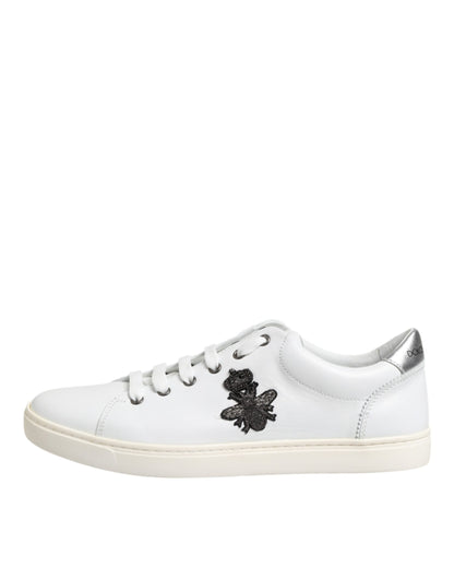 Dolce & Gabbana White Crown Bee Leather Low Top Sneakers