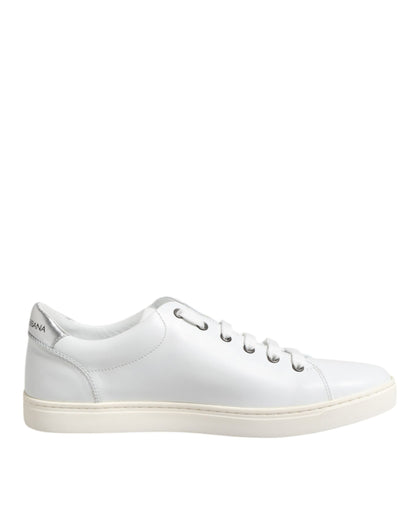 Dolce & Gabbana White Crown Bee Leather Low Top Sneakers