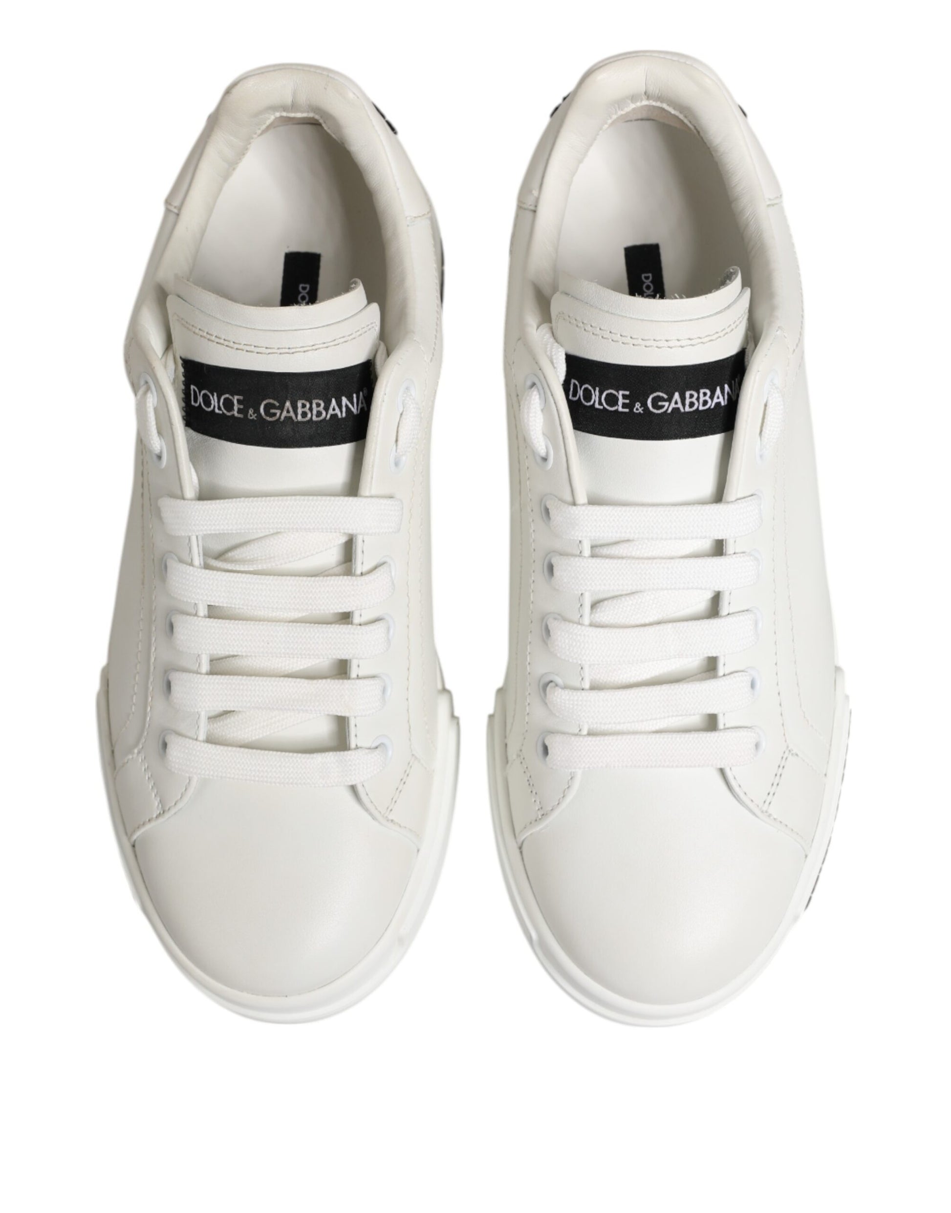 Dolce & Gabbana White & Black Leather Portofino Sneakers for Men