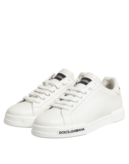 Dolce & Gabbana White & Black Leather Portofino Sneakers for Men