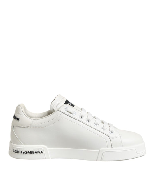 Dolce & Gabbana White & Black Leather Portofino Sneakers for Men