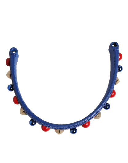 Dolce & Gabbana Blue Embellished Leather Bag Handle Shoulder Strap