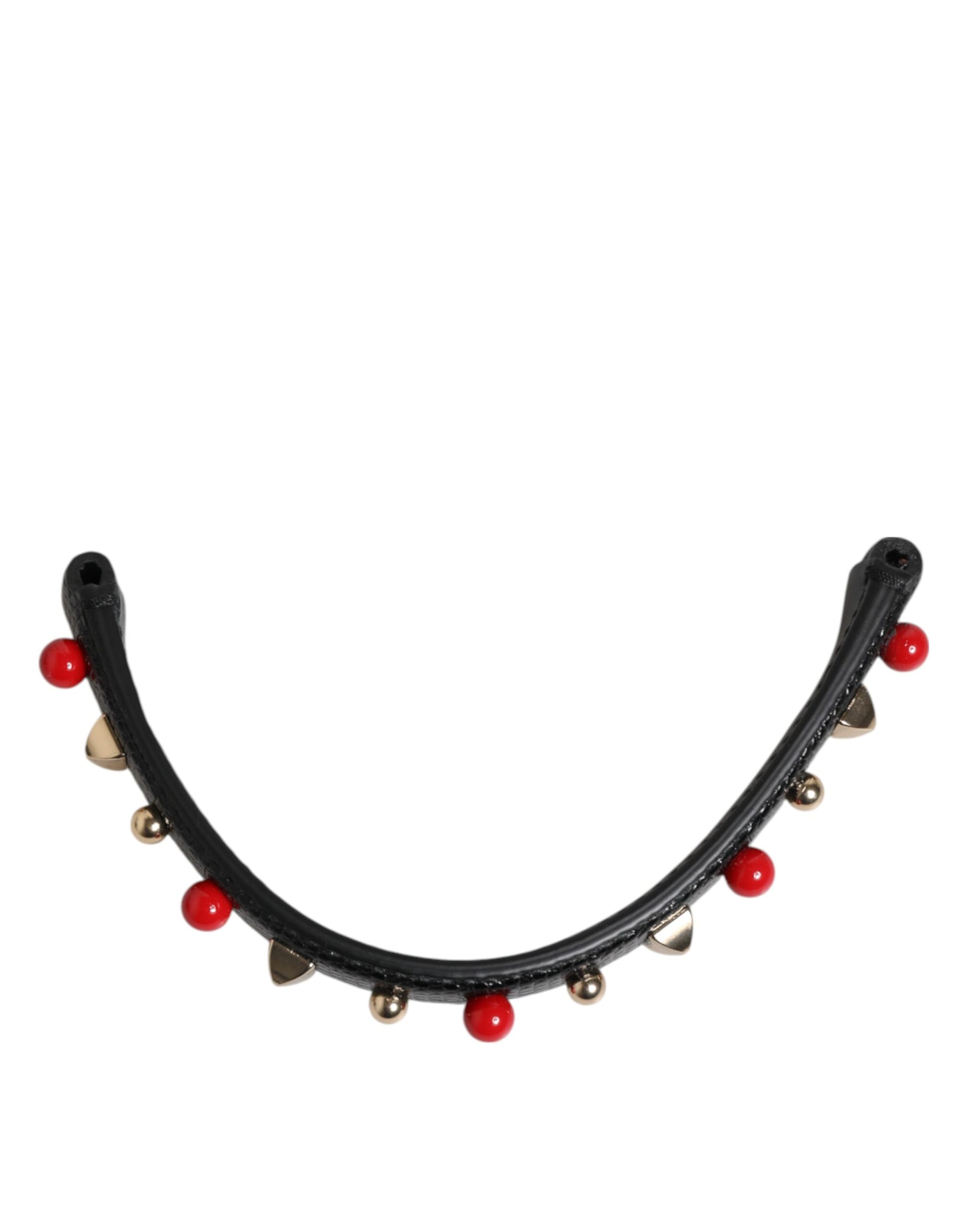 Dolce & Gabbana Black Embellished Leather Handbag Shoulder Strap