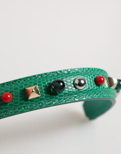 Dolce & Gabbana Green Embellished Leather Shoulder Strap