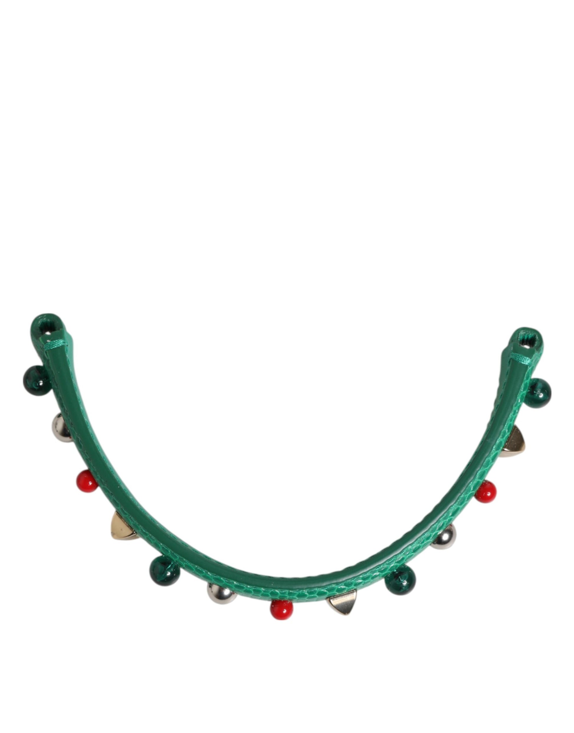 Dolce & Gabbana Green Embellished Leather Shoulder Strap