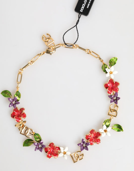 Dolce & Gabbana Gold Brass Floral Logo Choker Necklace