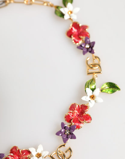 Dolce & Gabbana Gold Brass Floral Logo Choker Necklace