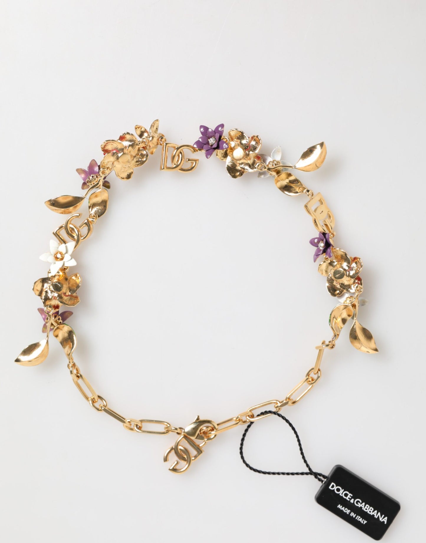 Dolce & Gabbana Gold Brass Floral Logo Choker Necklace