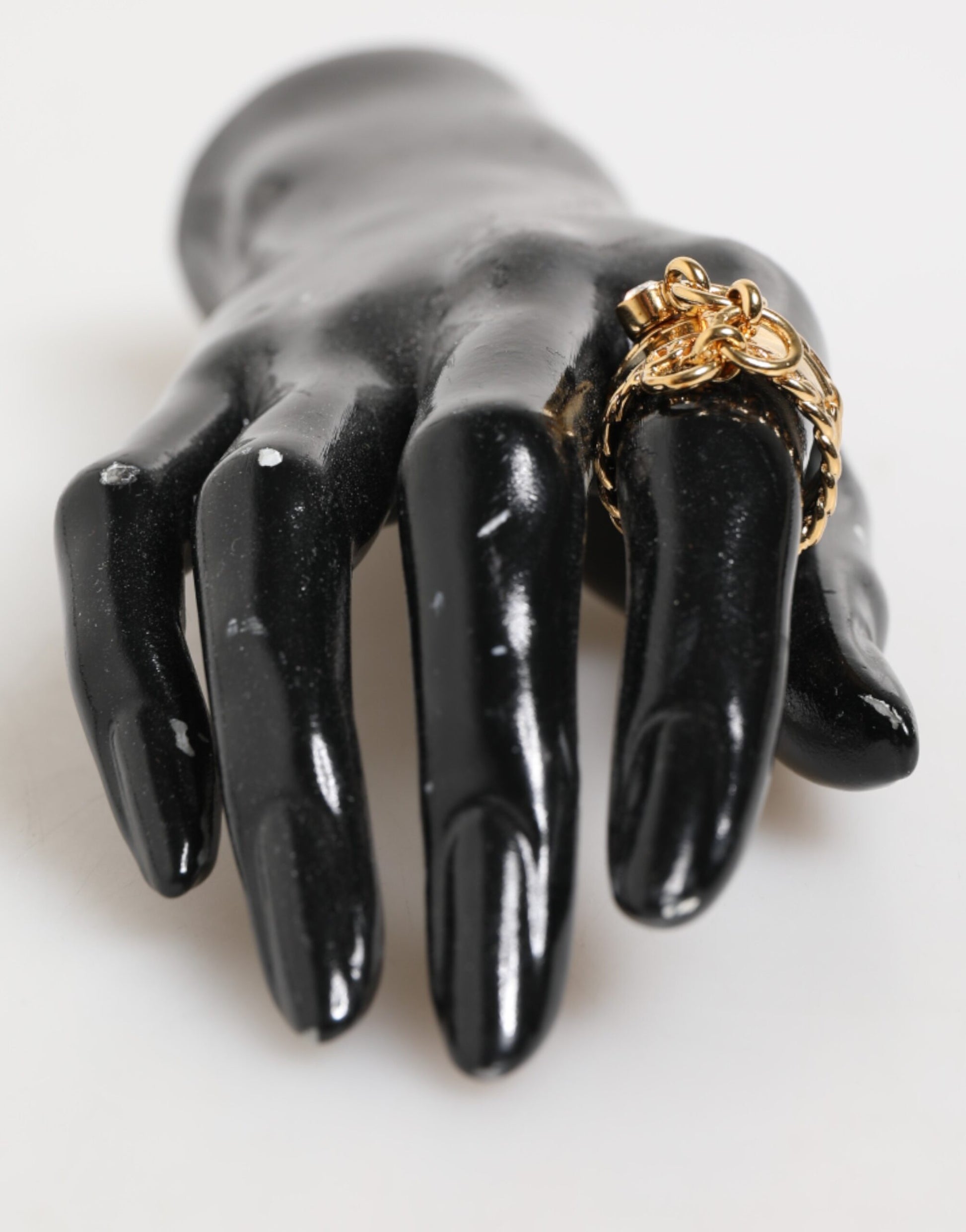 Dolce & Gabbana Gold Tone Brass Logo Chain Adjustable Ring