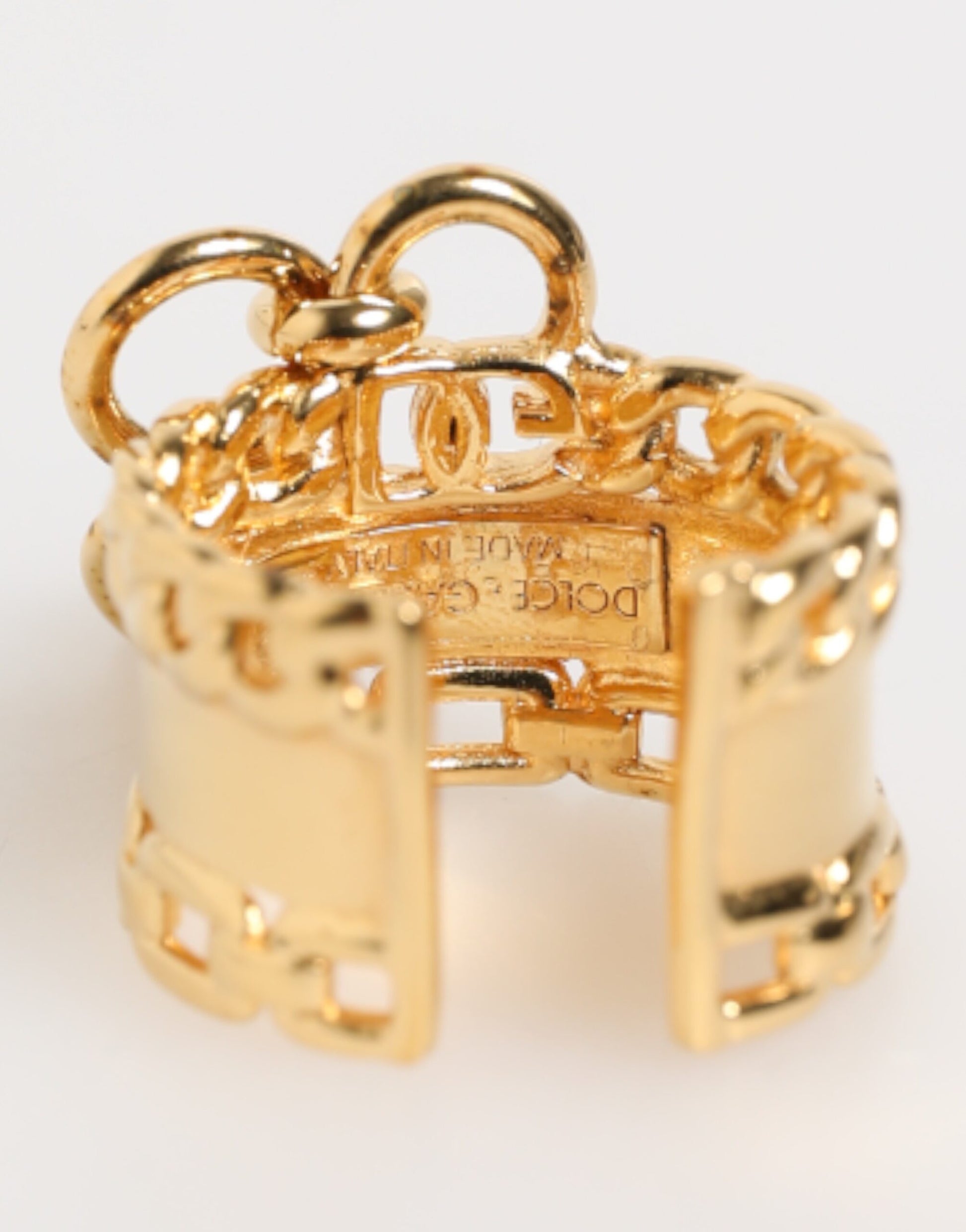 Dolce & Gabbana Gold Tone Brass Logo Chain Adjustable Ring