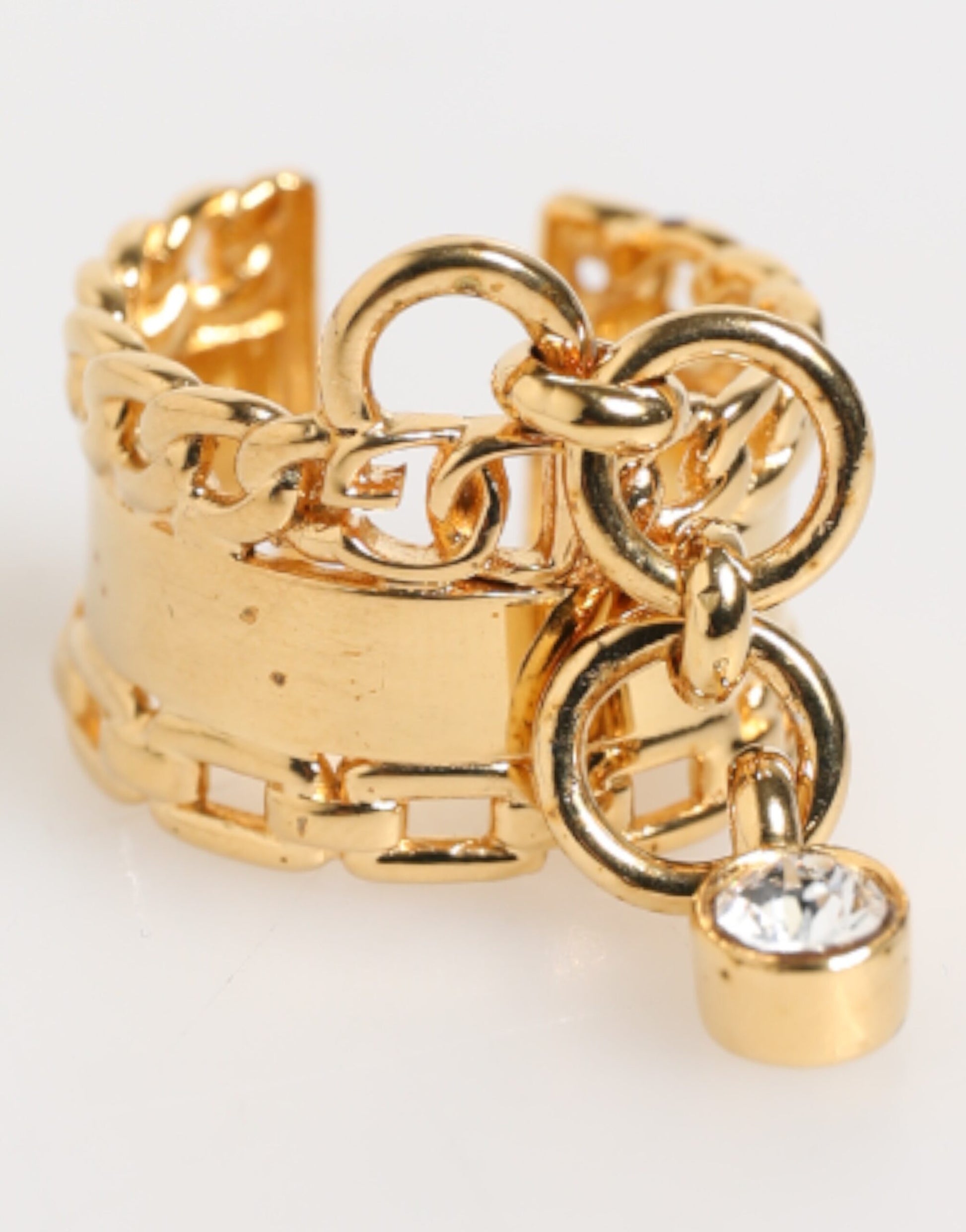 Dolce & Gabbana Gold Tone Brass Logo Chain Adjustable Ring