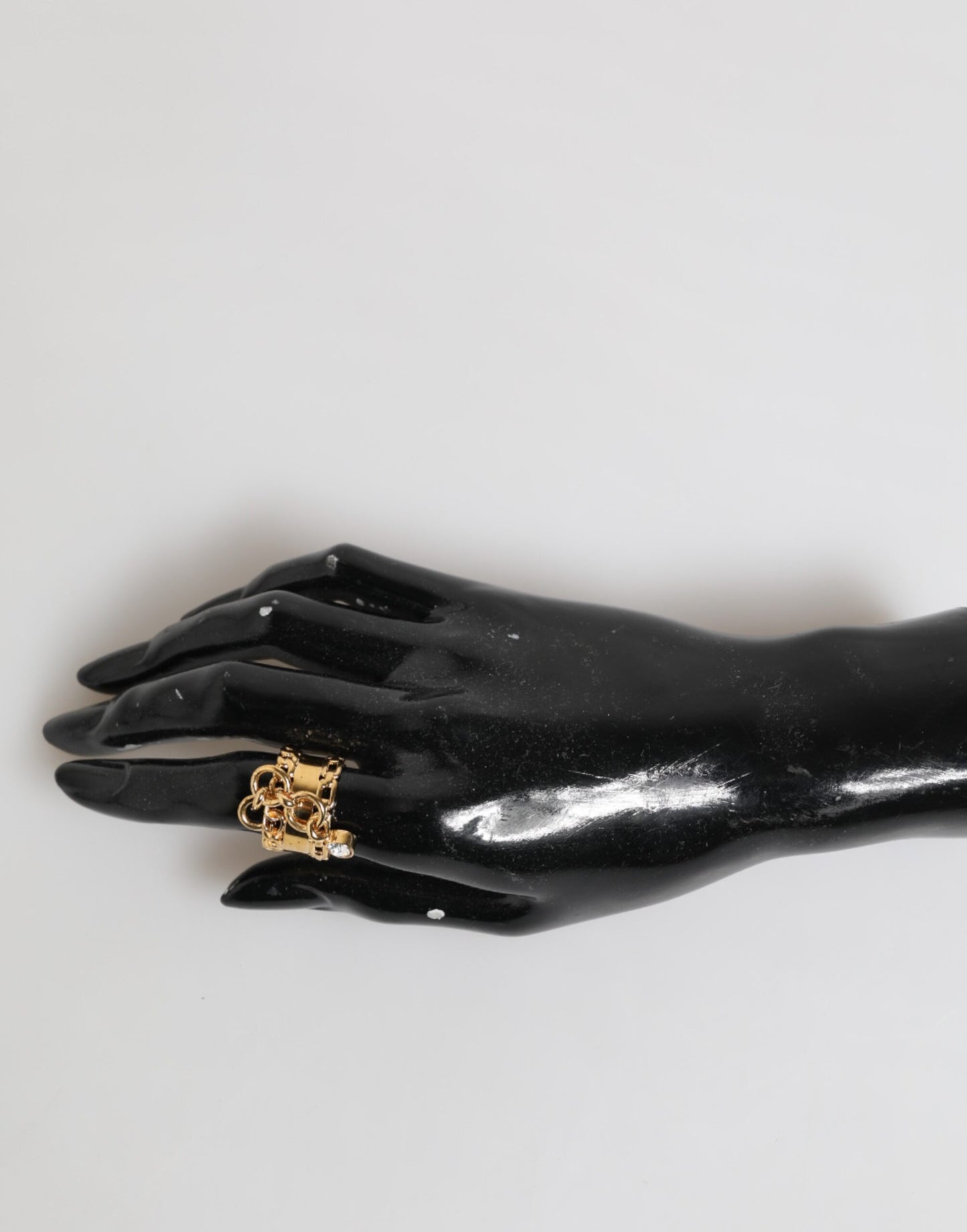 Dolce & Gabbana Gold Tone Brass Logo Chain Adjustable Ring
