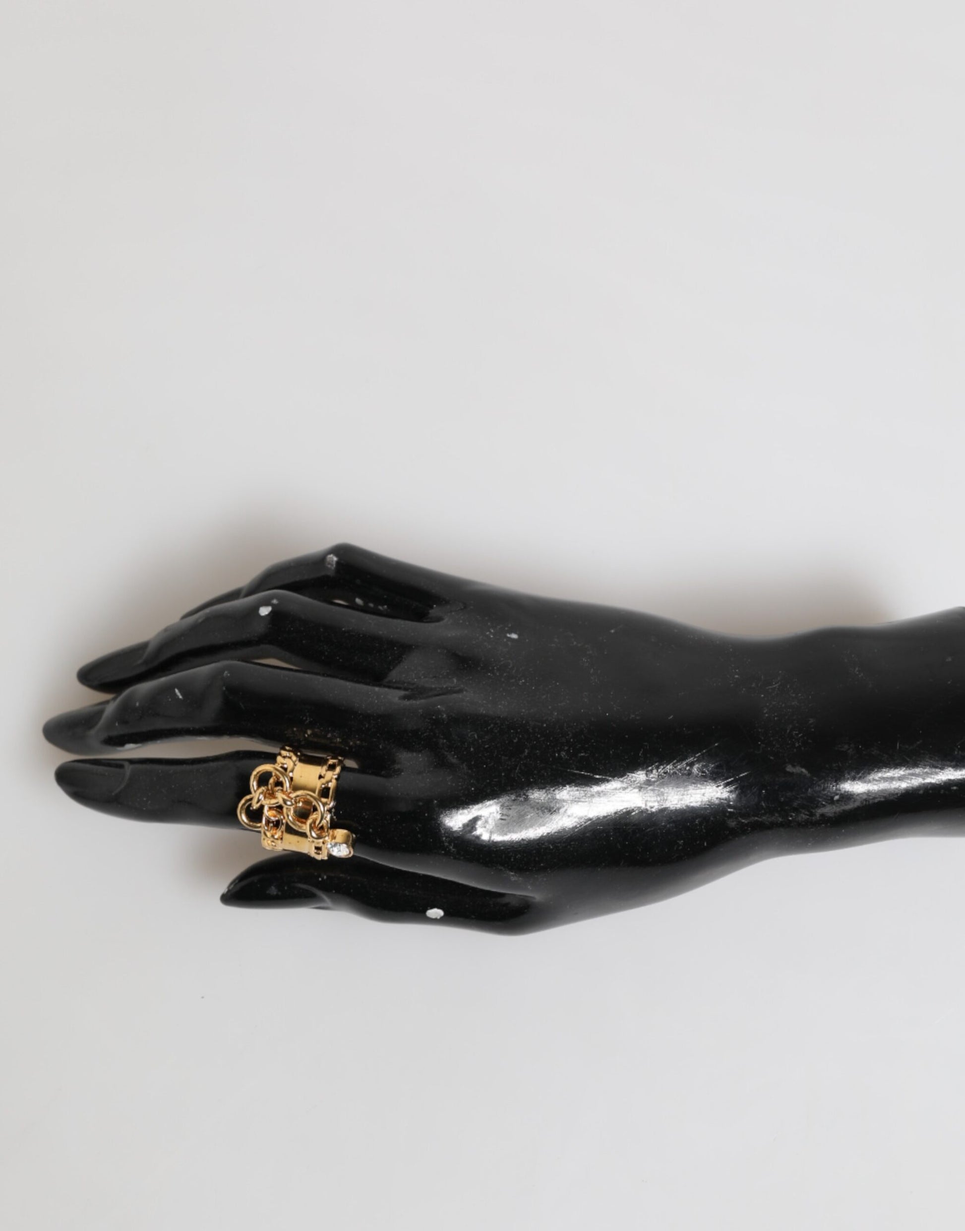 Dolce & Gabbana Gold Tone Brass Logo Chain Adjustable Ring