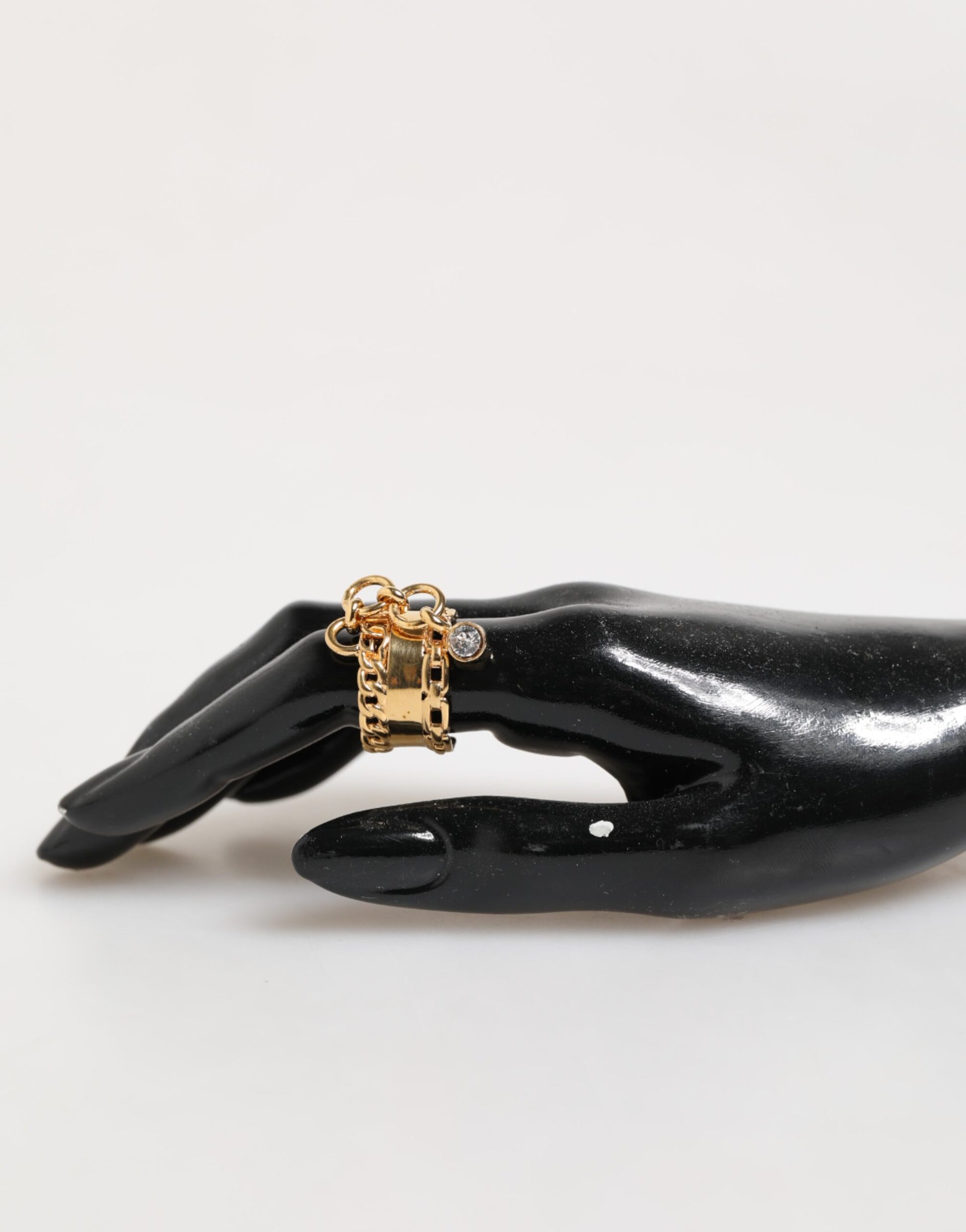 Dolce & Gabbana Gold Tone Brass Logo Chain Adjustable Ring