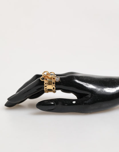 Dolce & Gabbana Gold Tone Brass Logo Chain Adjustable Ring