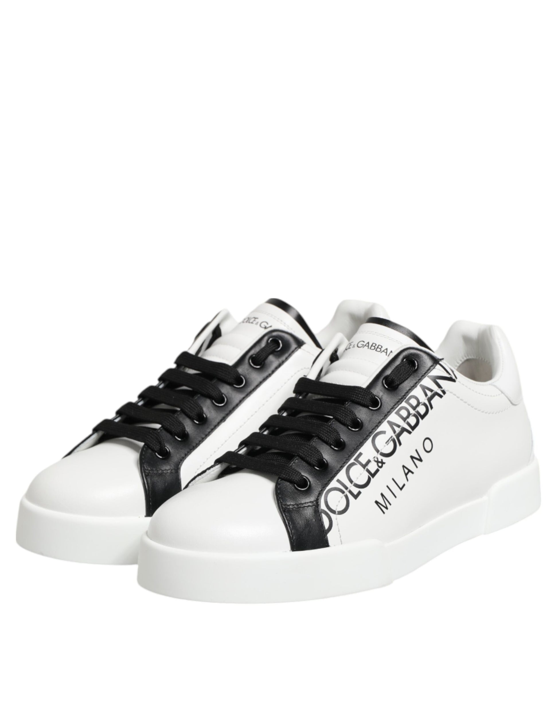 Dolce & Gabbana Black White Leather Portofino Sneakers
