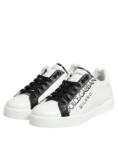Dolce & Gabbana Black White Leather Portofino Sneakers
