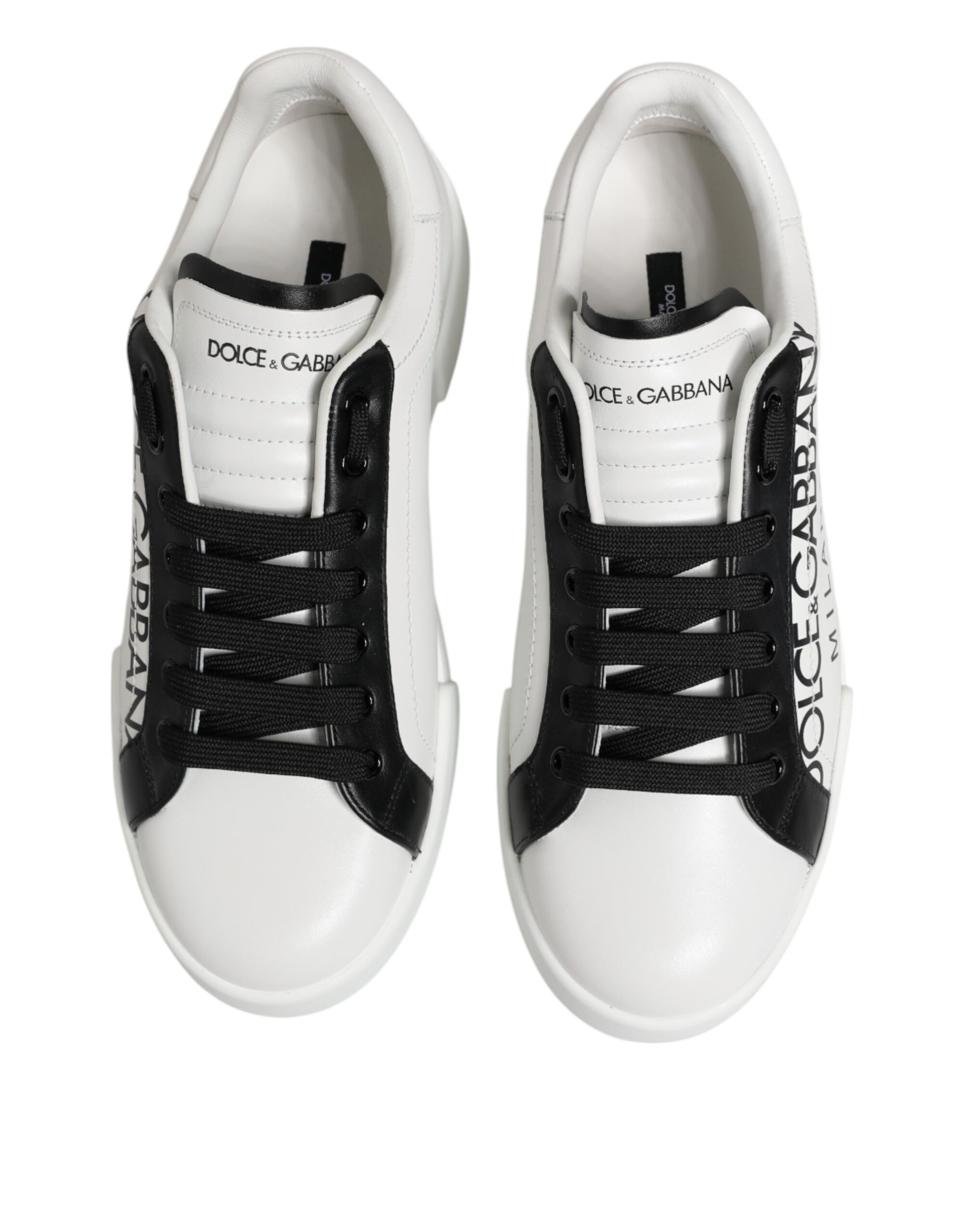 Dolce & Gabbana Black White Leather Portofino Sneakers