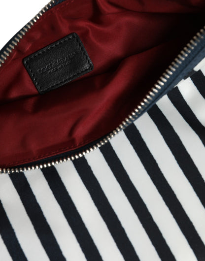 Dolce & Gabbana Black and White Striped Logo Plaque Clutch Borse Pouch Bag